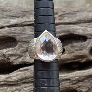 Sterling Silver and Clear Quartz Ring by RCI Size 5 Hammered Band
